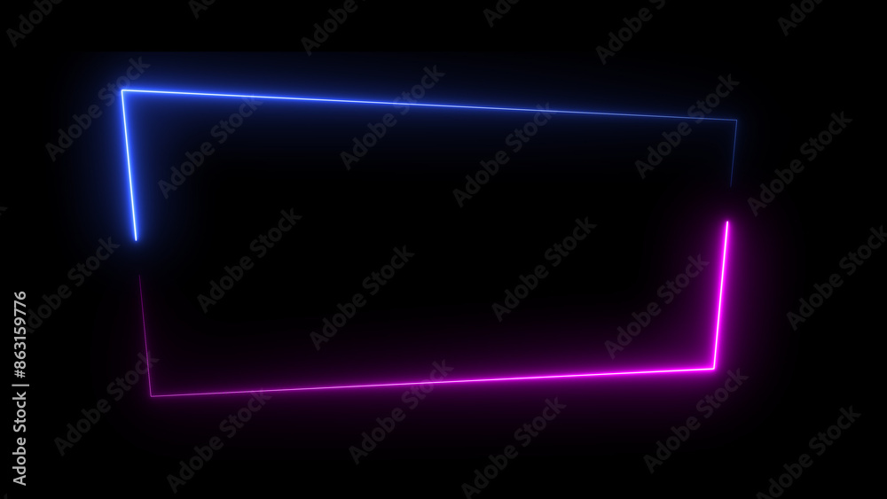 Wall mural abstract neon light glowing rectangle frame loading background 4k illustration.
