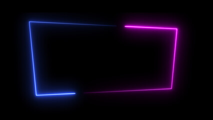Abstract glowing neon light effect rectangle frame background illustration.