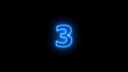 Abstract neon countdown 3 number illustration background.	
