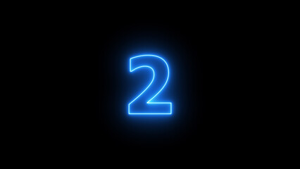 Abstract neon countdown 2 number illustration background.