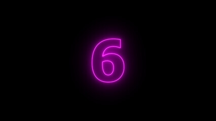 Abstract neon countdown 6 number illustration background 4k.