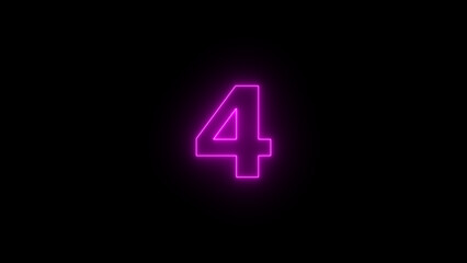 Abstract neon countdown 4 number illustration background.