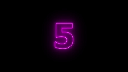 Abstract neon countdown 5 number illustration background 4k.