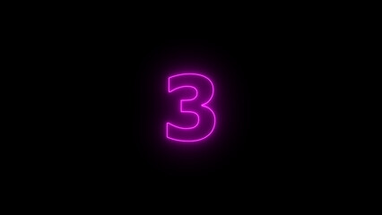 Abstract neon countdown 3 number illustration background.	