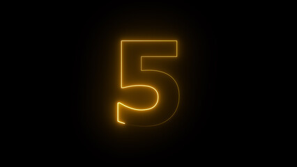 Abstract neon countdown 5 number illustration background 4k.