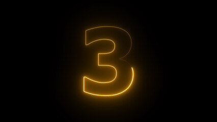 Abstract neon countdown 3 number illustration background.	