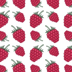 Raspberry berries repeating pattern on white background
