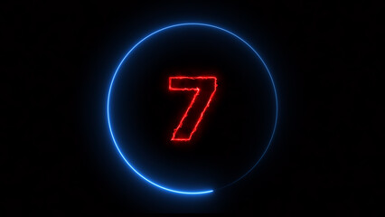 Abstract beautiful neon countdown 7 number illustration background.