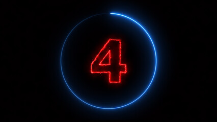 Abstract neon countdown 4 number illustration background.