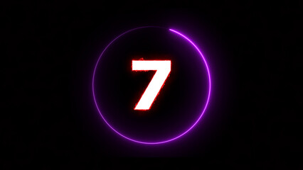 Abstract beautiful neon countdown 7 number illustration background.