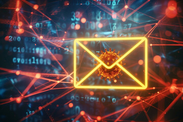 Digital Virus Warning Sign With Email Icon