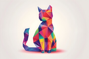 Obraz premium Cute 3D Geometric Cat Logo with Abstract Patterns