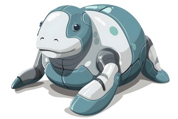 Fototapeta premium Cute Robotic Manatee Logo for Aquatic Brand or Eco Friendly Tech Company