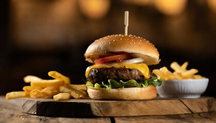 Cheeseburger with fries.