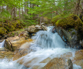 Upper Reid waterfalls deep in the forests of Skagway, Alaska, USA