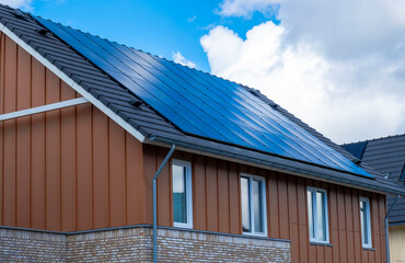 Fototapeta premium Solar Panel House Roof Generator Energy The Hague Netherlands Blue Sky Sun