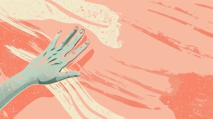 watercolor illustration, vintage postcard, International Left-handed Day, left hand on pink background, copy space, free space for text