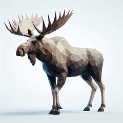 Fototapeta premium Low Polygon Style Animal moose isolated on a White Background - Modern and Colorful Geometric Art