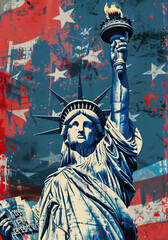 American statue of liberty background vertical collage