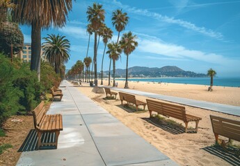Naklejka premium Sunny Day Walk Along the Beachside Promenade in Los Angeles