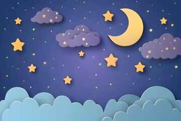 Fototapeta premium Minimalist Starry Night Sky Logo in Simple Cartoon Style