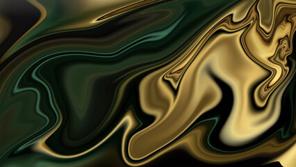 Obraz premium 4K Gold design elements on a background of green and grey design, abstract marble alcohol ink background with flowing texture, luxury. 