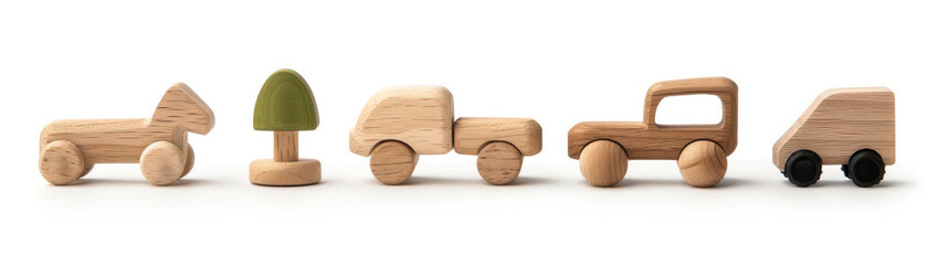 Wooden toy car set with interchangeable parts, motor skills