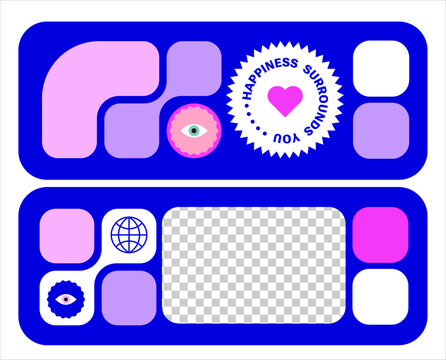 Web brutalist elements, Y2k Bento Design shapes. Trendy abstract sticker. Geometry Frames , blocks, grid concept, layout, trendy Y2k element. UI template. comics grids, smooth connection navy blue