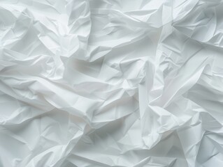 Obraz premium Crumpled White Paper Texture with intricate folds and shadows, creating a detailed and realistic background for various design purposes.
