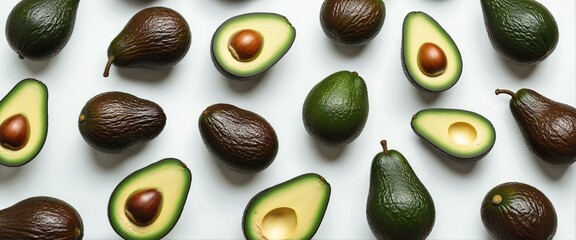 Assorted organic avocado slices perfect for salads, menus, and online shopping lists, with a white background for easy placement in any setting