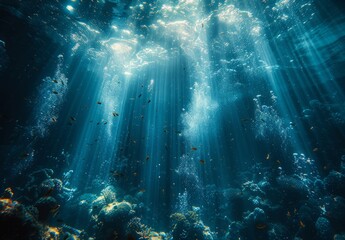 Fototapeta premium Sunlight Beams Through the Ocean Depths