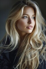 Naklejka premium beautiful woman with long blond hair elegance