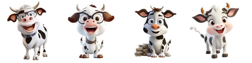 Fototapeta premium cute baby cartoon cow on transparent background png