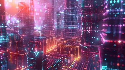 Fototapeta premium Intricate Technological Abstract with Futuristic Molecular Structures and Vivid Neon-Lit Connections