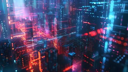 Fototapeta premium Intricate Molecular Structures and Illuminated Cityscape - Abstract Digital Art Background