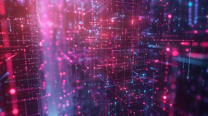 Obraz premium Radiant Technological Landscape:Polygonal Molecular Structures in a Futuristic Digital Realm