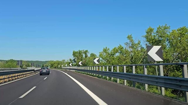 Drive plate-Motorway between Rome and Siena through the hill country of Tuscany-Curve