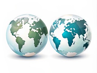 Obraz premium Stylish flat line vector planet icon set featuring a global map, symbolizing international connection and exploration, on a clean white background with subtle shading.