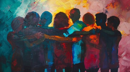 Unity and togetherness indiverse group standing strong and supporting one another.