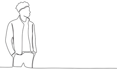 Fashion man silhouette one line line continuous. Line art man's silhouette. Hand drawn vector art.