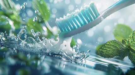 Refreshing Toothbrush and Toothpaste with Mint and Sparkling Water for Toothpaste Commercial Design