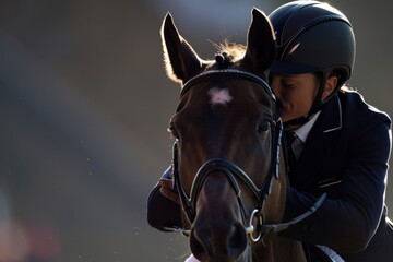 Heartwarming Equestrian Moment: Rider Hugging Horse with Love and Gratitude Post-Olympic Round