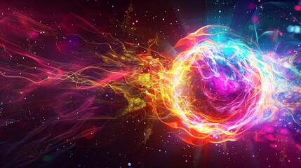 Fototapeta premium Neon Energy Sphere Surrounded by Dynamic Particles