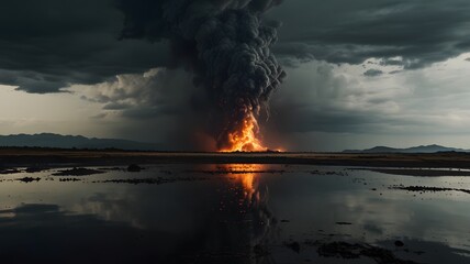 Obraz premium Fire burning in the empty land.