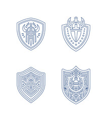 Fototapeta premium vector set of royal warrior shield (outline blue)
