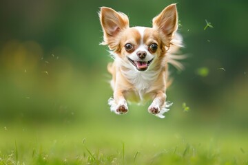 A small dog soaring through the air