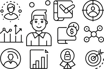 Marketing concept editable stroke outline icons set isolated on white background flat vector illustration