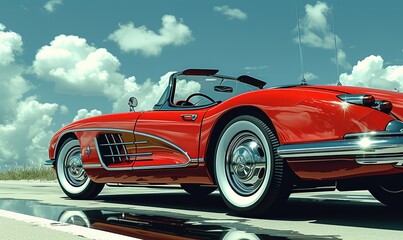 Retro car, vintage Illustration Close-up