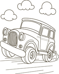 Coloring page outline of the cartoon big truck car. Colorful vector illustration, summer coloring book for kids. © Steiser