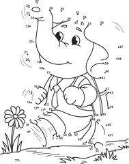 Connect the dots. Elephant. Coloring page outline of the cartoon numbers game. Colorful vector illustration of educational dot to dot game for preschool children, summer coloring book for kids. 